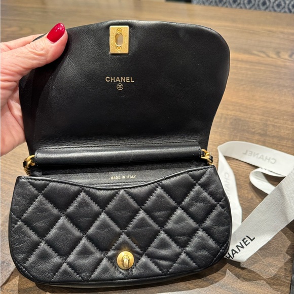 Chanel Clutch with Chain Black and Gold Like New - Picture 7 of 12